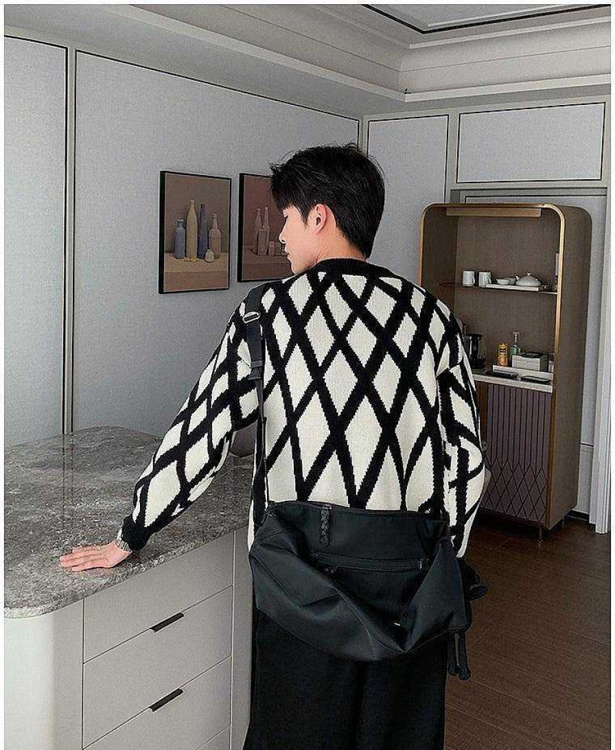 Clothing The Korean Fashion | Argyle Plaid Knitted Sweater Black