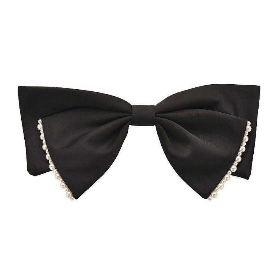 Women The Korean Fashion Hair Accessories | Pearl Bow Snap Hair Clip Black