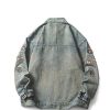 Clothing The Korean Fashion | Embroidery Washed Denim Jacket Blue