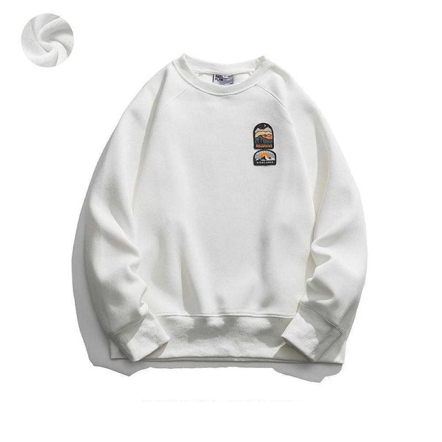 Clothing The Korean Fashion | Embroidered Logo Round Neck Pullover Sweatshirt