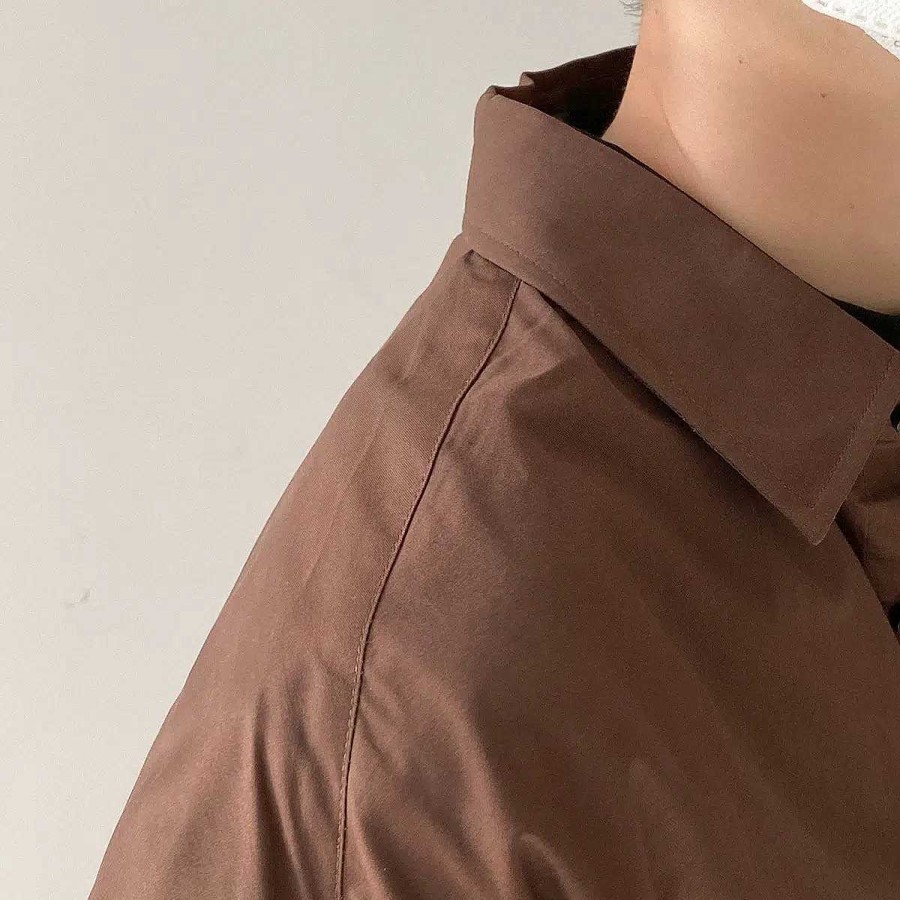 Clothing The Korean Fashion | Retro Casual Solid Color Shirt Dark Brown