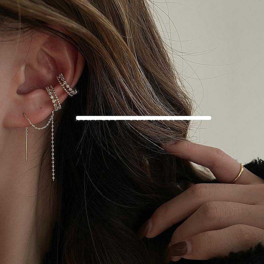 Women The Korean Fashion Earrings | Asymmetry Zircon Earrings Clip Golden