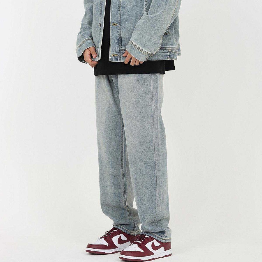 Clothing The Korean Fashion Jeans | Basic Washed Straight Jeans Blue