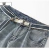 Clothing The Korean Fashion Shorts | Scratched Denim Belted Shorts Blue