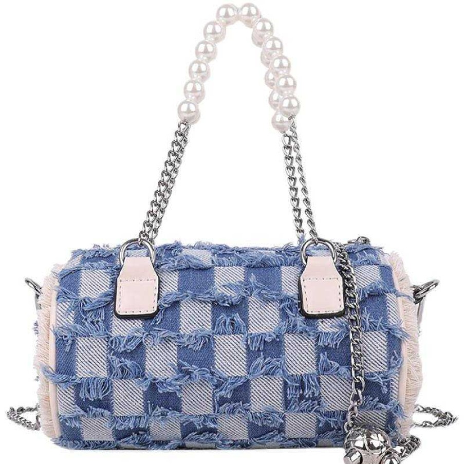 Women The Korean Fashion | Checkered Barrel Bag Blue