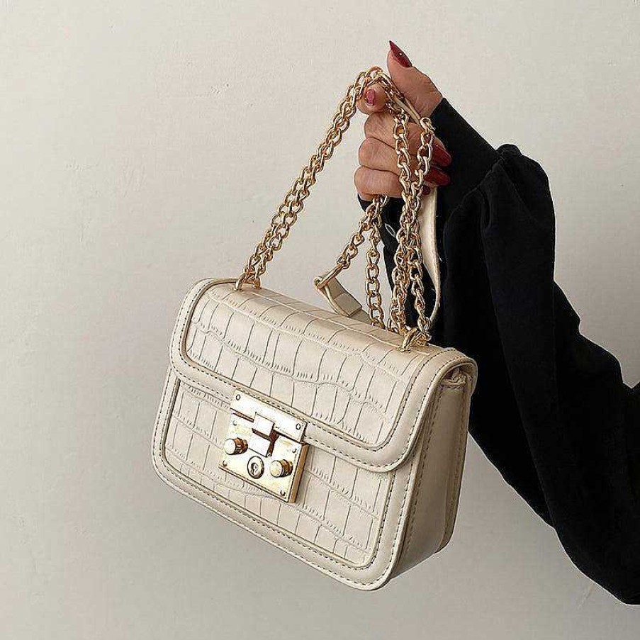 Women The Korean Fashion | Crocodile-Print Baguette Bag