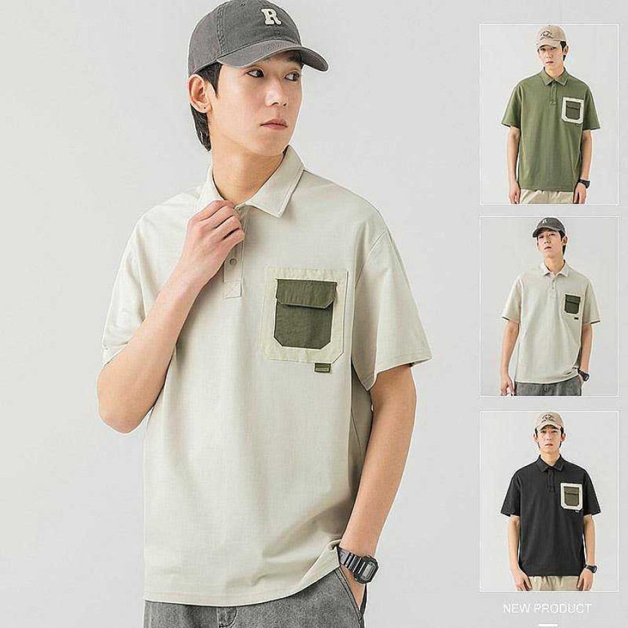 Clothing The Korean Fashion | Polo Lapel Pocket T-Shirt