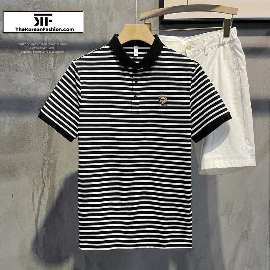 Casual Style Clothes The Korean Fashion | And Striped Lapel T-Shirt