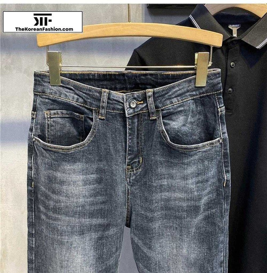 Casual Style Clothes The Korean Fashion | Dark Washed Slim Fit Jeans Blue