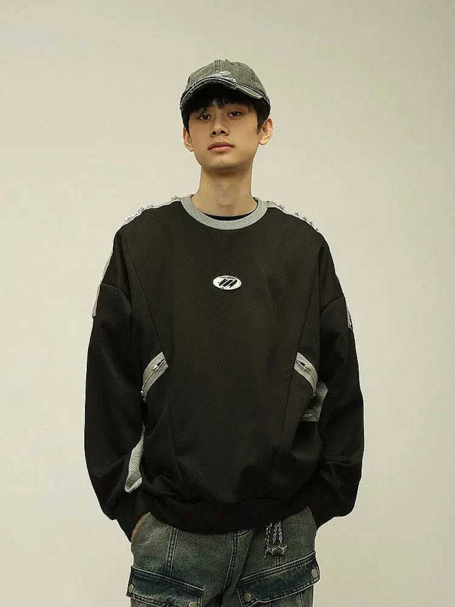 Clothing The Korean Fashion | Shoulder Zip Stitching Sweatshirt