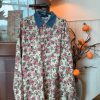 Clothing The Korean Fashion | Denim Neck Corduroy Floral Vintage Shirt Pink