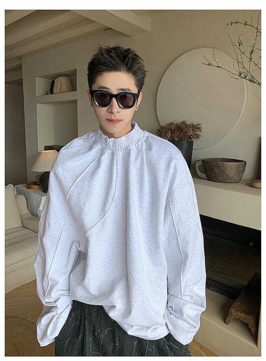 Clothing The Korean Fashion | Round Neck Elastic Neckline Pullover Sweater Gray