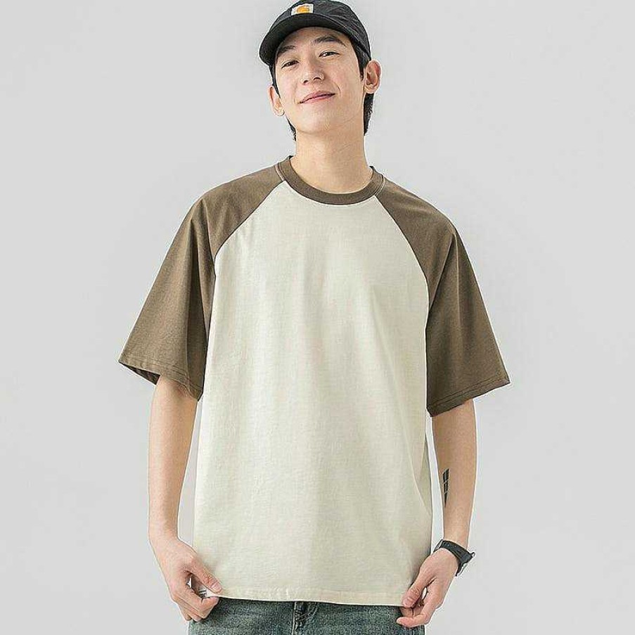 Clothing The Korean Fashion | Cotton Round Neck Color Block T-Shirt