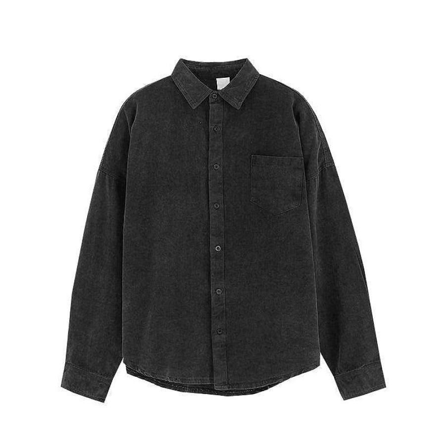 Clothing The Korean Fashion | Vintage Washed Shirt Washed Black