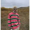 Clothing The Korean Fashion | Striped Round Neck Collar Knit Sweater Pink