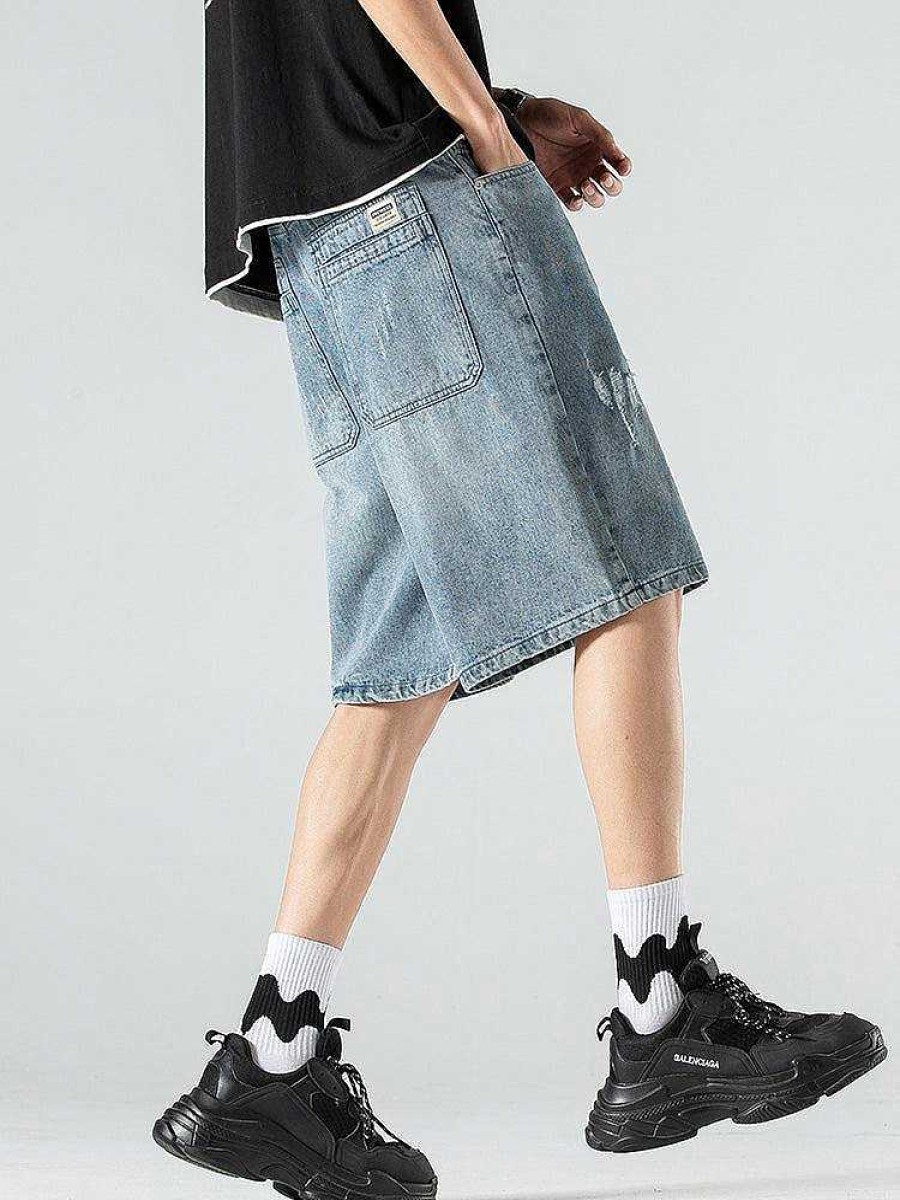 Clothing The Korean Fashion Shorts | Washed Thin Denim Shorts Blue