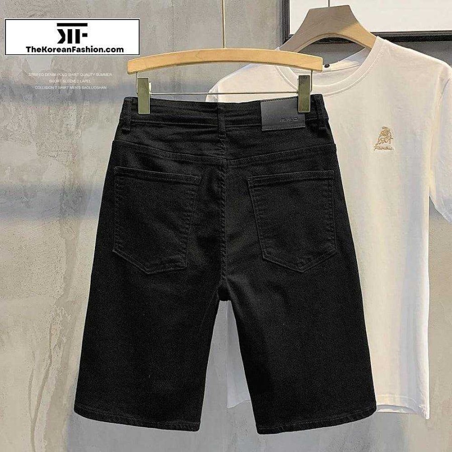 Clothing The Korean Fashion Shorts | Basic Denim Shorts Black