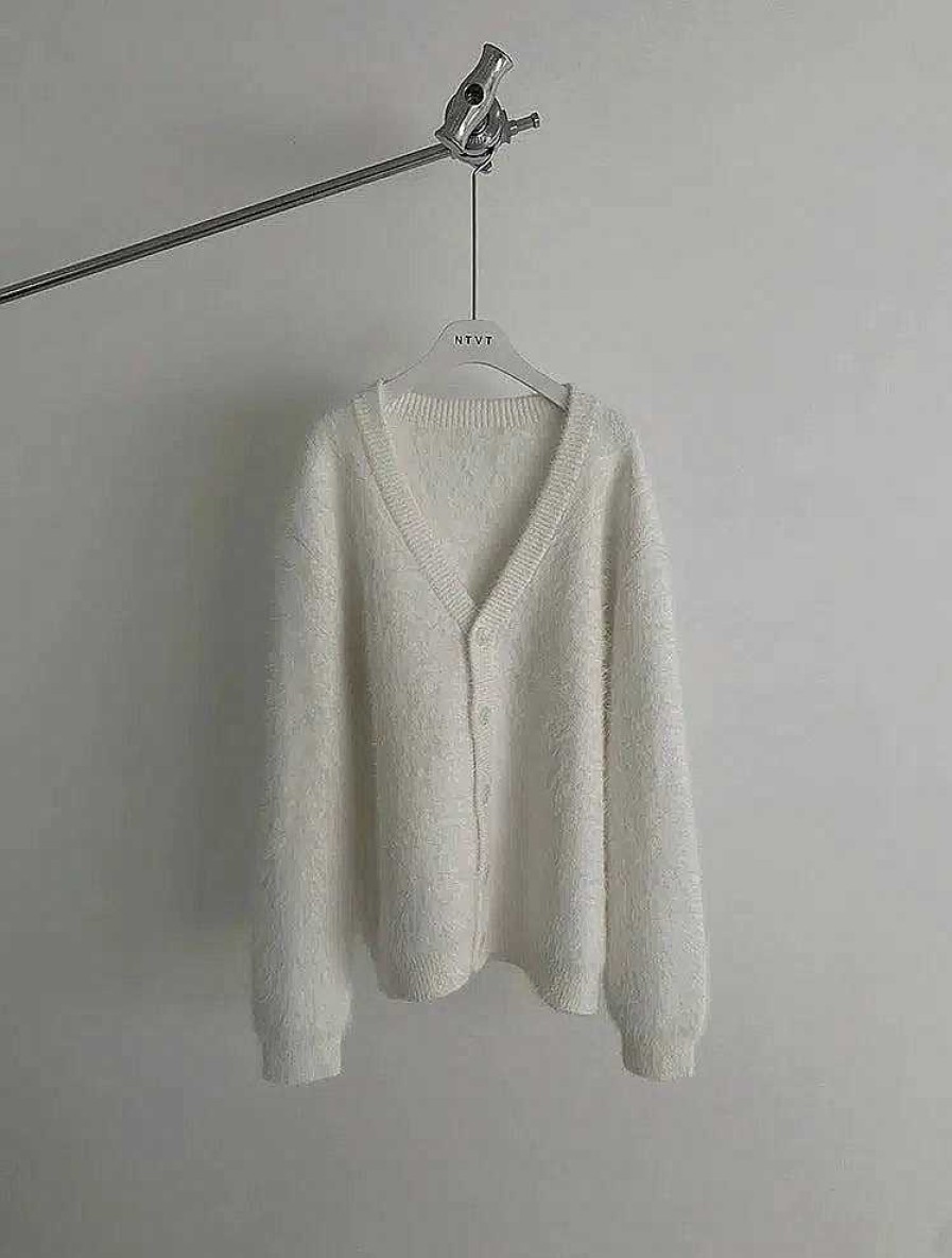 Clothing The Korean Fashion | Faux Mink Velvet V-Neck Knitted Cardigan