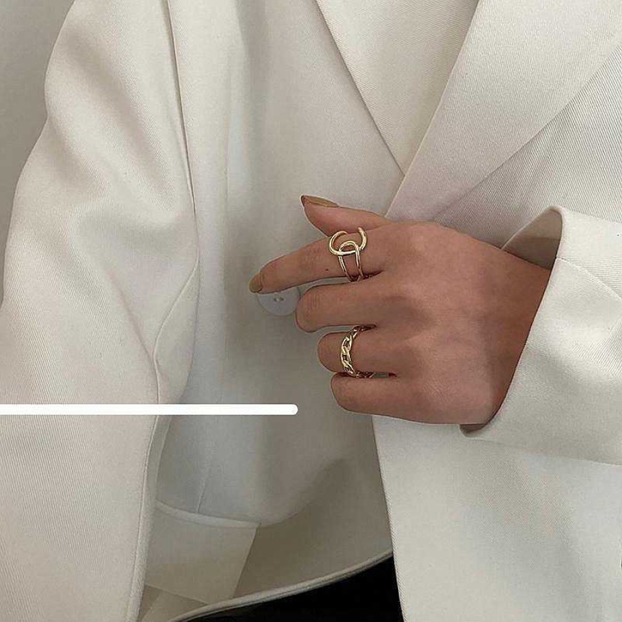 Women The Korean Fashion Rings | Retro Cross Open Ring Golden Set