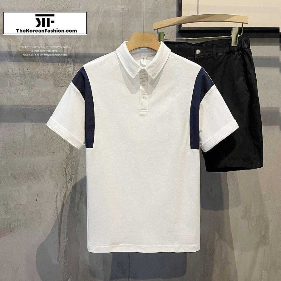 Casual Style Clothes The Korean Fashion | Lapel Polo Contrast Color T-Shirt