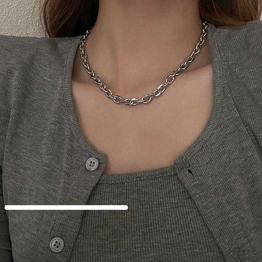 Women The Korean Fashion Necklaces | Two-Piece Silver Necklace Silver Set-Detachable