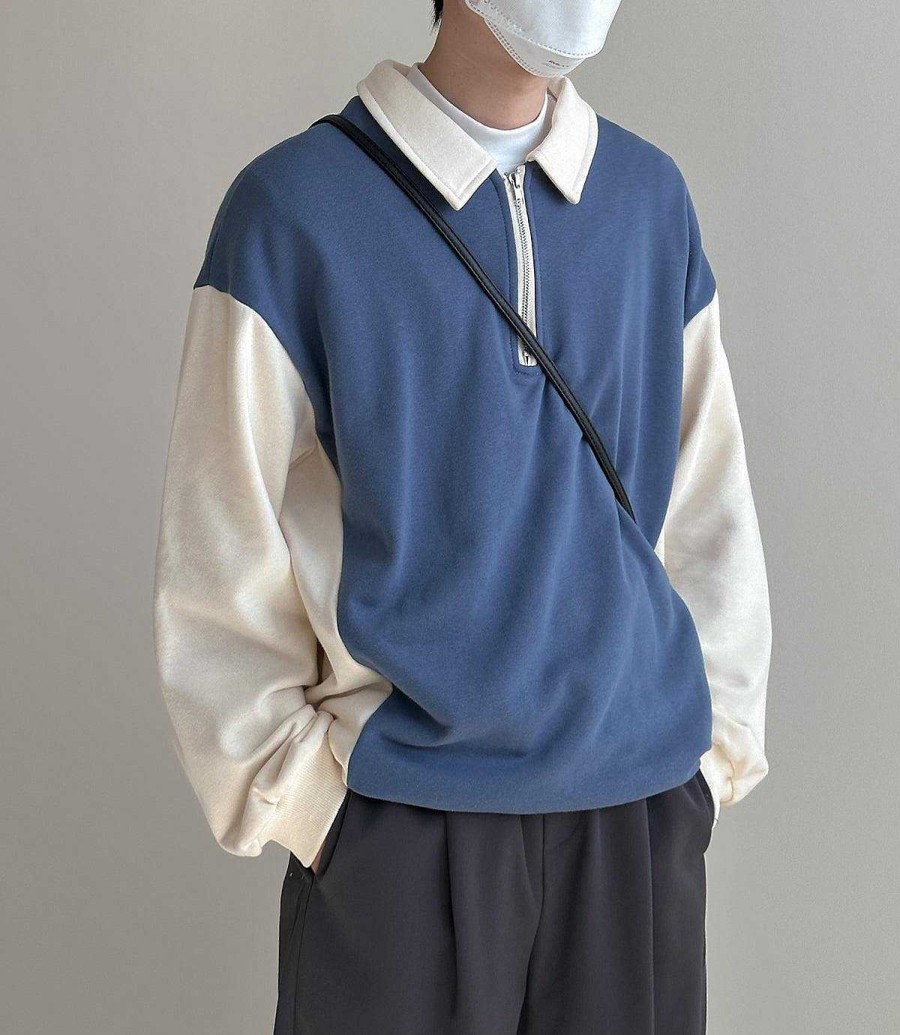 Clothing The Korean Fashion | Loose-Fit Color-Block Polo Shirt