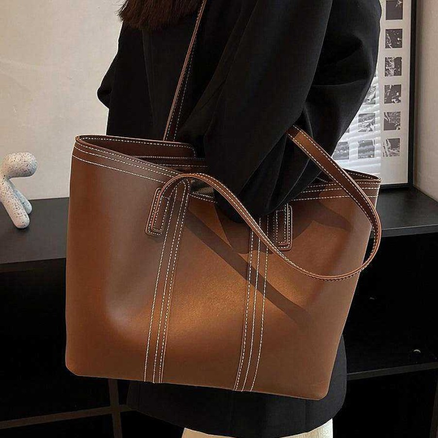 Women The Korean Fashion | Large-Capacity Faux Leather Tote