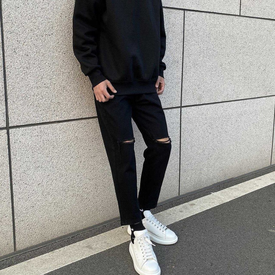 Clothing The Korean Fashion Slim Fit | Ripped Slim Jeans Black