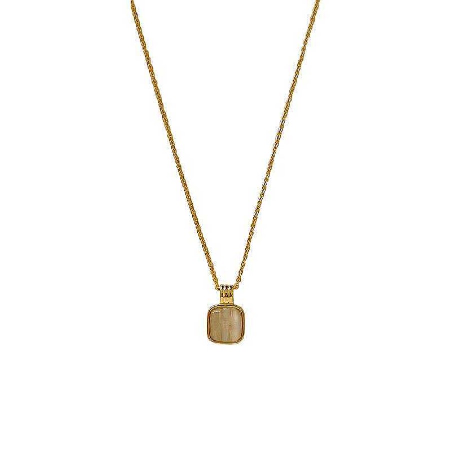 Women The Korean Fashion Necklaces | Square Opal Pendant Necklace Gold