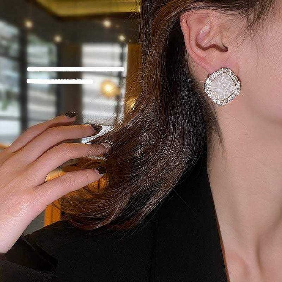 Women The Korean Fashion Earrings | Zircon Square Earrings