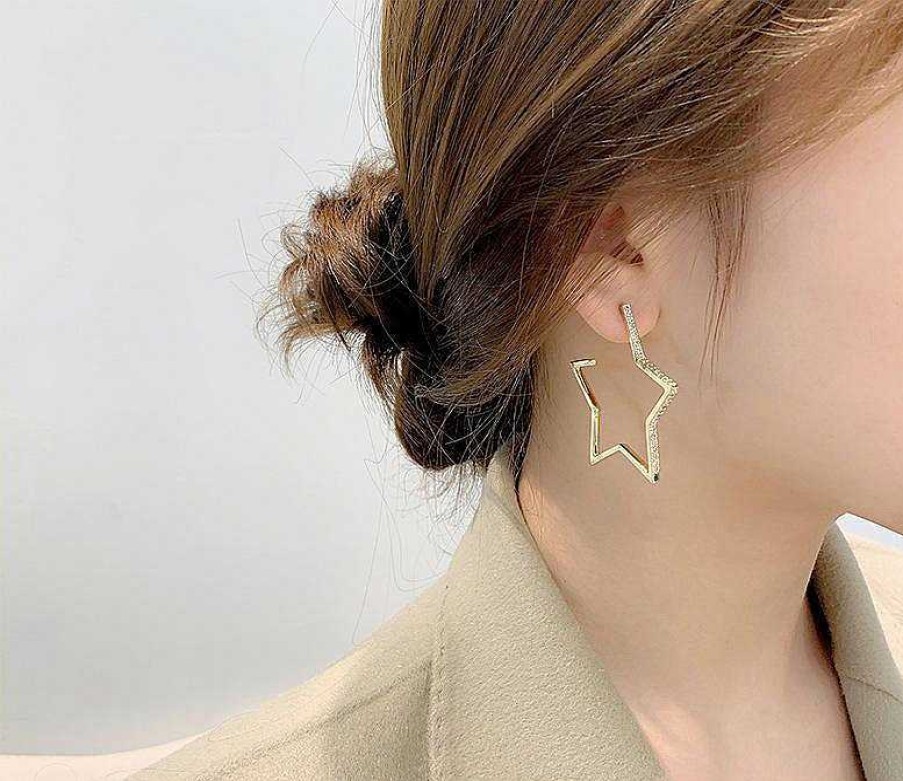 Women The Korean Fashion Earrings | Five-Pointed Star Earrings Gold