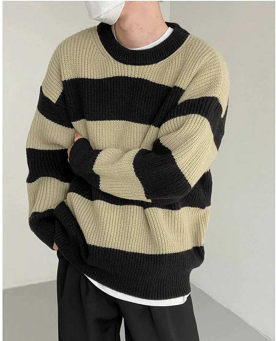 Clothing The Korean Fashion | Olive Striped Sweater Green