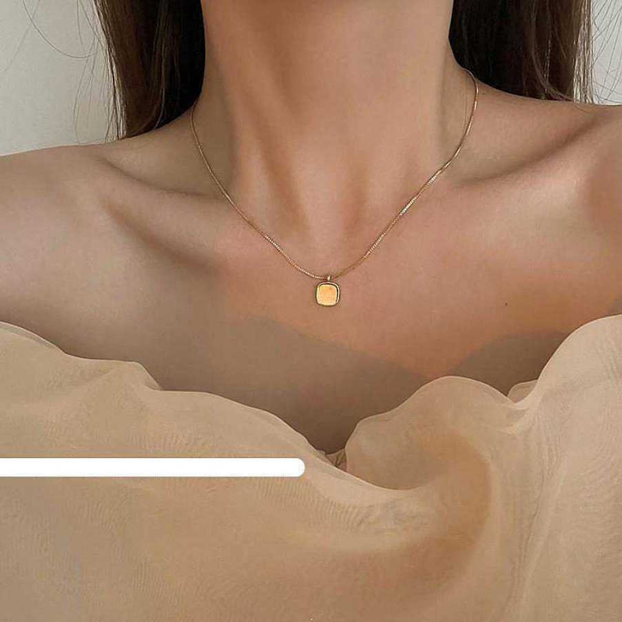 Women The Korean Fashion Necklaces | Square Shell Necklace Golden