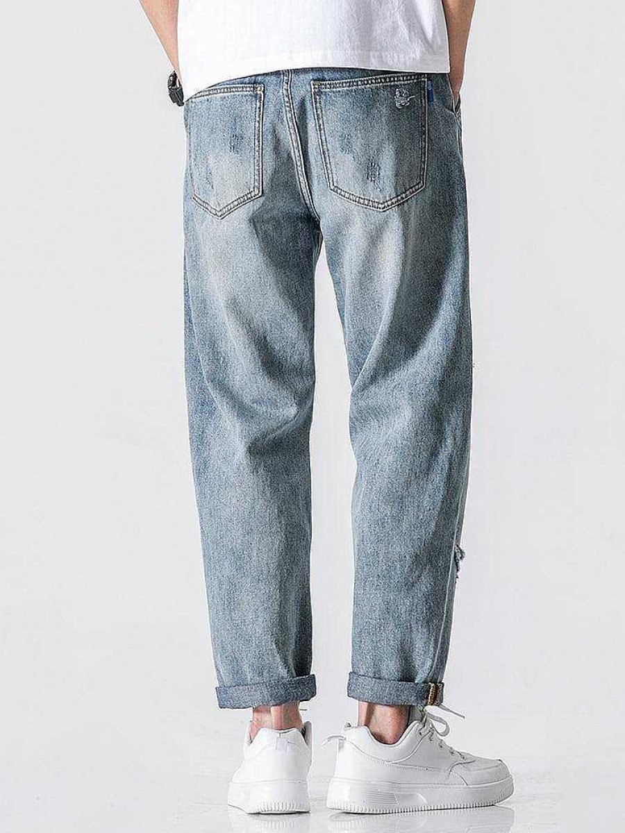 Clothing The Korean Fashion Jeans | Breathable Washed Ripped Jeans Light Blue