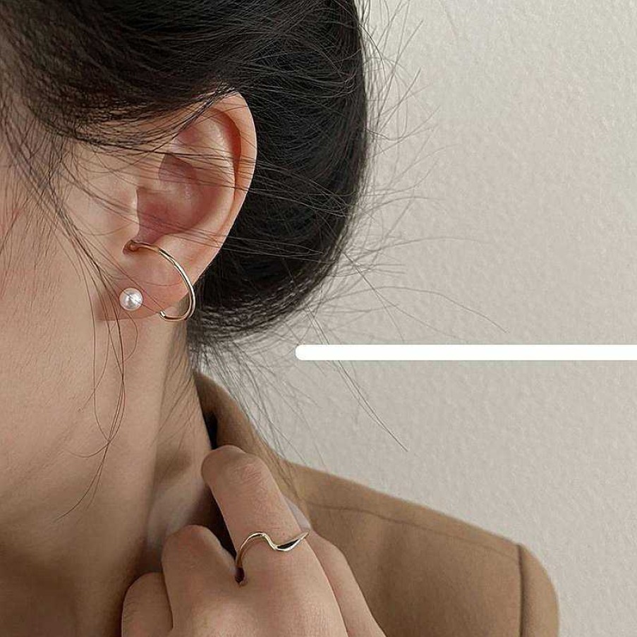 Women The Korean Fashion Earrings | Pearl Earrings Golden Pair