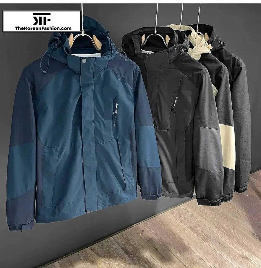 Casual Style Clothes The Korean Fashion | Color-Blocked Hooded Outdoor Multi-Pocket Jacket