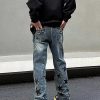 Clothing The Korean Fashion Jeans | Patch Embroidered Pentagram Star Jeans Blue