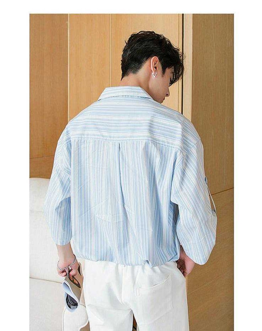 Clothing The Korean Fashion | Blue Striped Shirt Light Blue