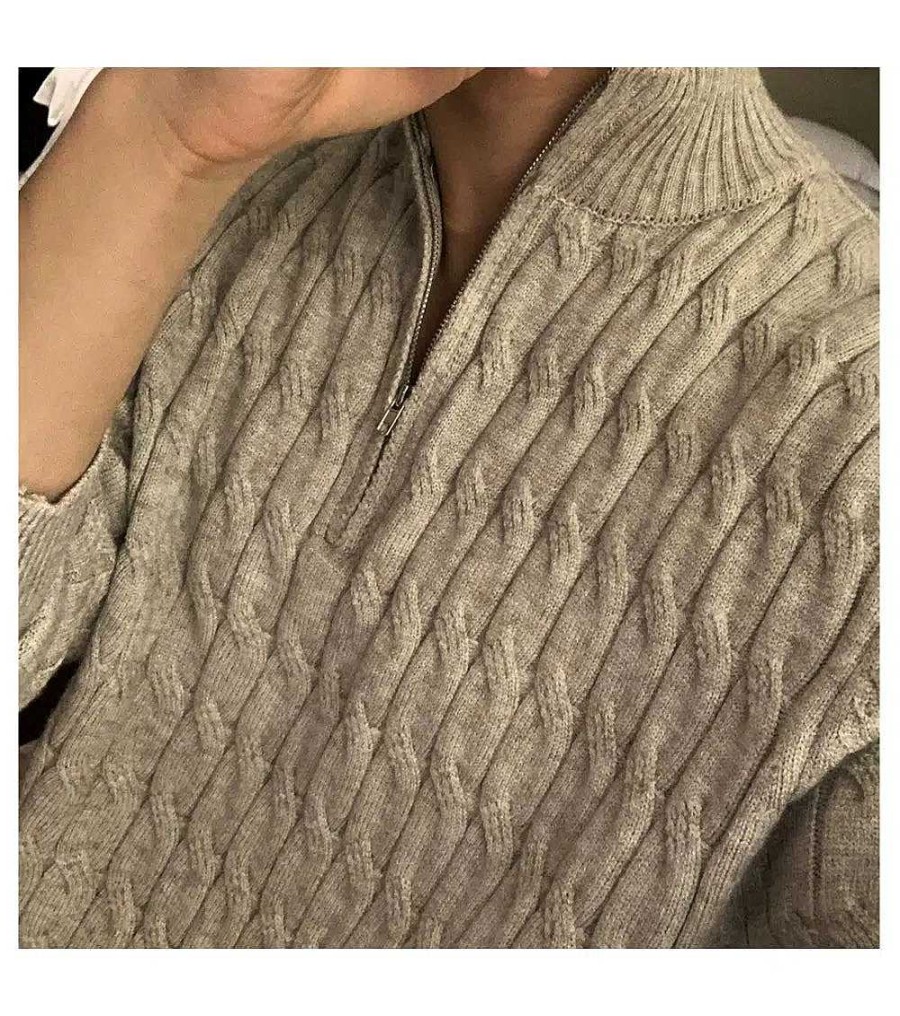 Clothing The Korean Fashion | Half Zip Cable Knit Sweater