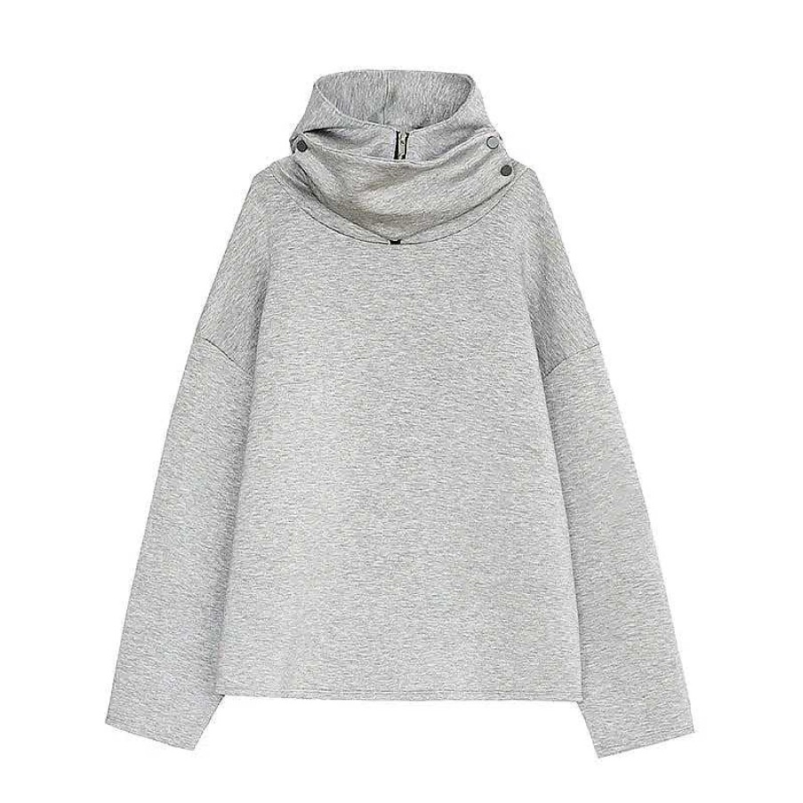 Clothing The Korean Fashion | Turtleneck Hooded Sweatshirt Grey