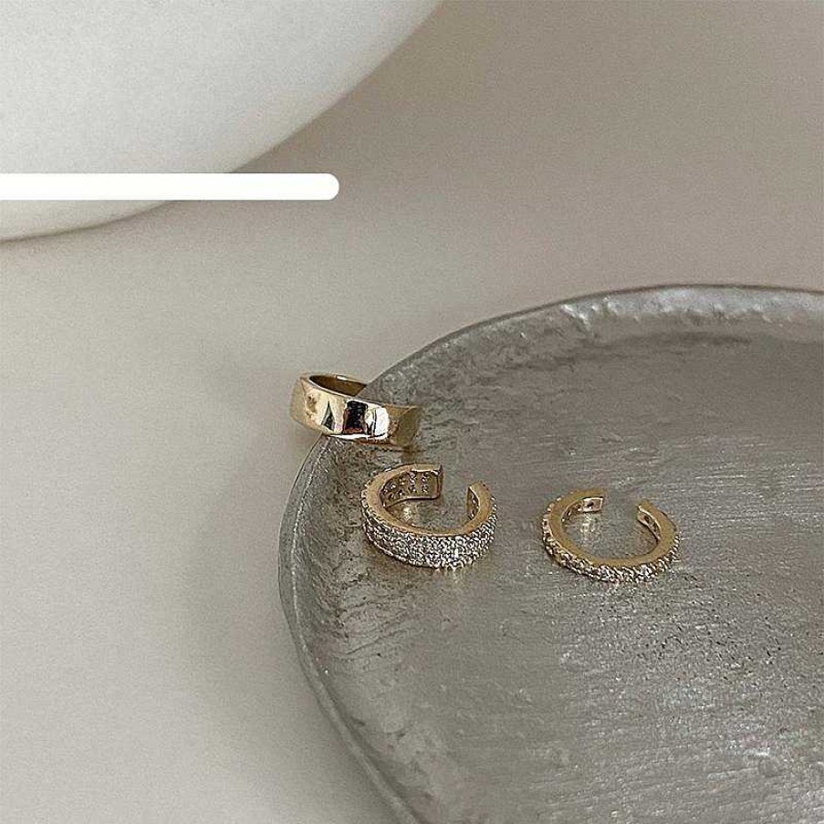 Women The Korean Fashion Earrings | Ring Ear Clips Set Of 3-Gold