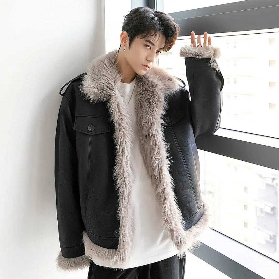 Clothing The Korean Fashion | Unisex Velvet Faux Fur Leather Jacket