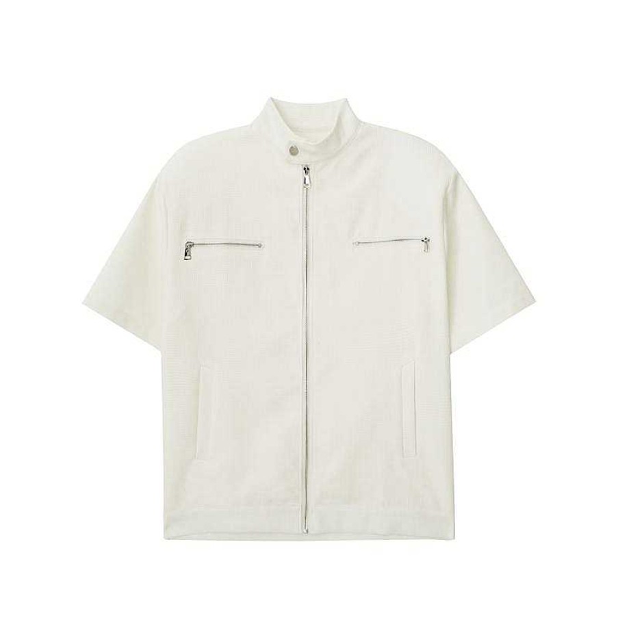 Clothing The Korean Fashion | Short-Sleeve Waffle Zip Jacket