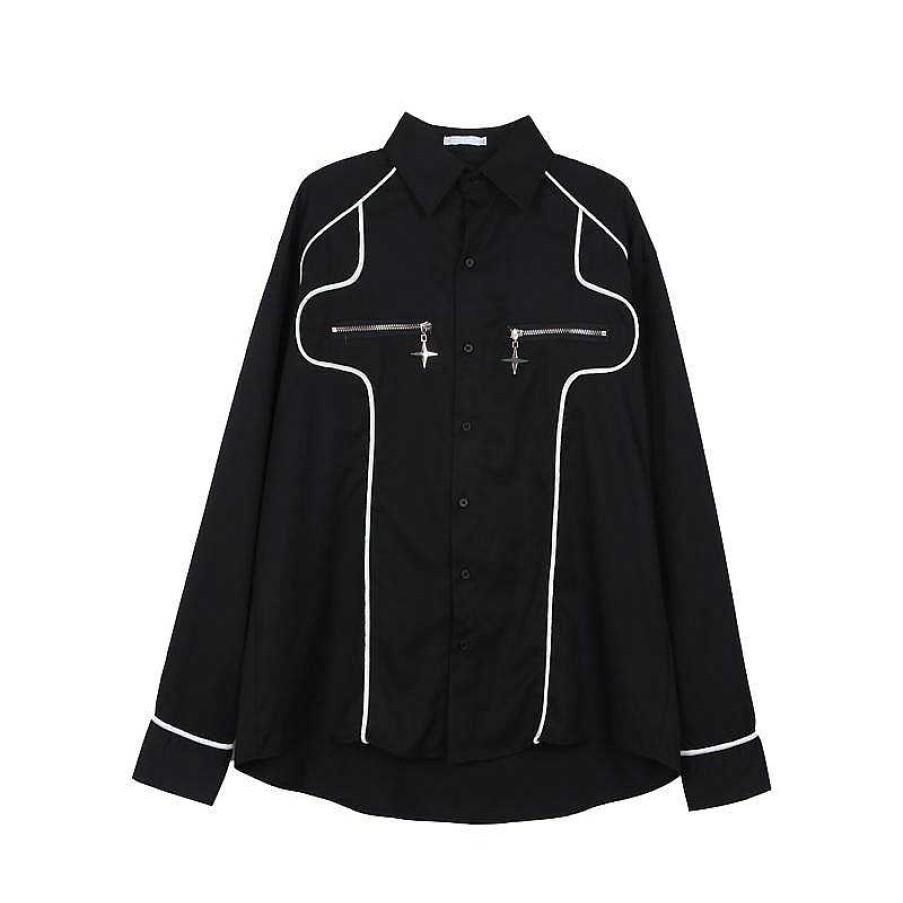 Clothing The Korean Fashion | Zipper Line Design Long-Sleeved Shirt