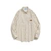 Clothing The Korean Fashion | Retro Striped Long-Sleeved Shirt Apricot