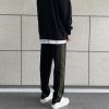 Clothing The Korean Fashion Slim Fit | Side Stripe Olive Green Elastic Pants Black Olive Green Stripe