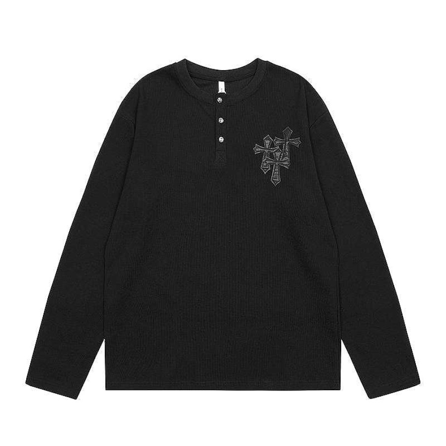 Clothing The Korean Fashion | Long-Sleeve Cross Print Shirt