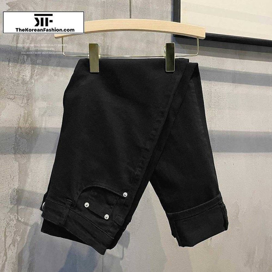 Clothing The Korean Fashion Jeans | Slim Fit Cropped Jeans Black