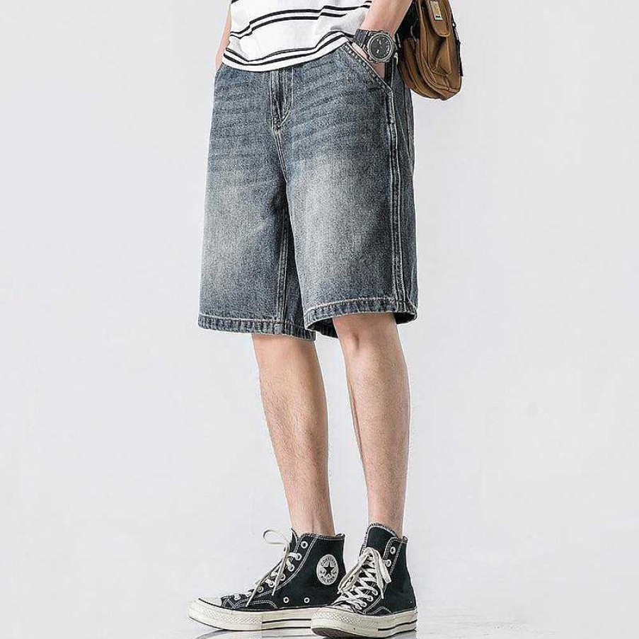 Clothing The Korean Fashion Shorts | Washed Straight Summer Denim Shorts Blue