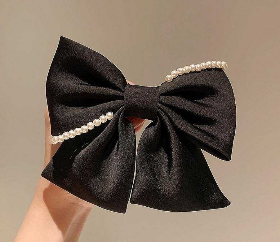 Women The Korean Fashion Hair Accessories | Bow Pearl Hairpin Black